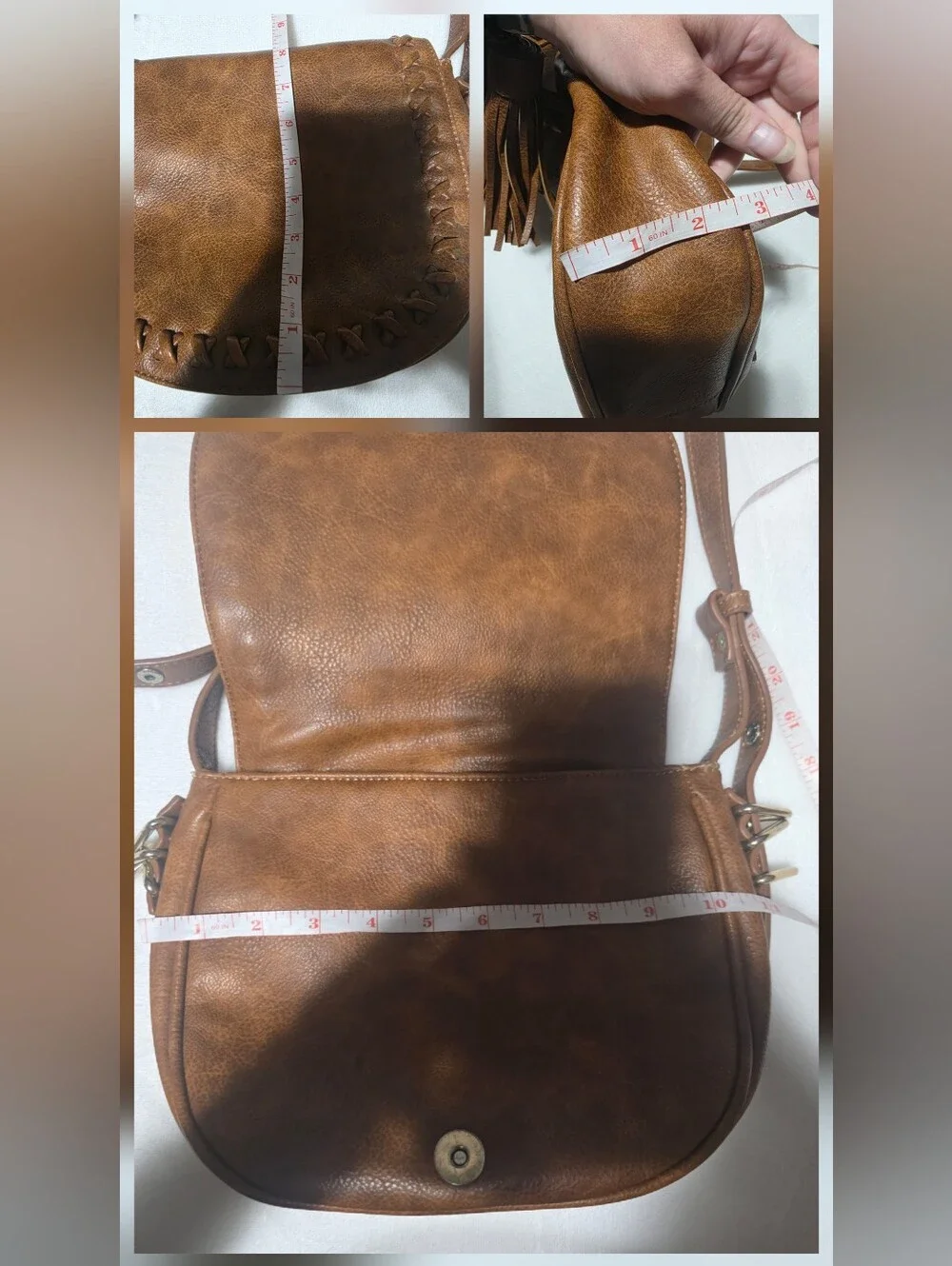 Urban Expressions Brown Whipstitch Tassel Crossbody Saddle Bag Boho Western